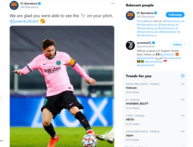 Juventus “trả thù” Barcelona trên mạng xã hội