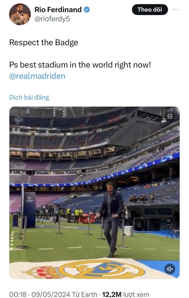 Ferdinand bị chỉ trích bởi hành động tại sân Bernabeu